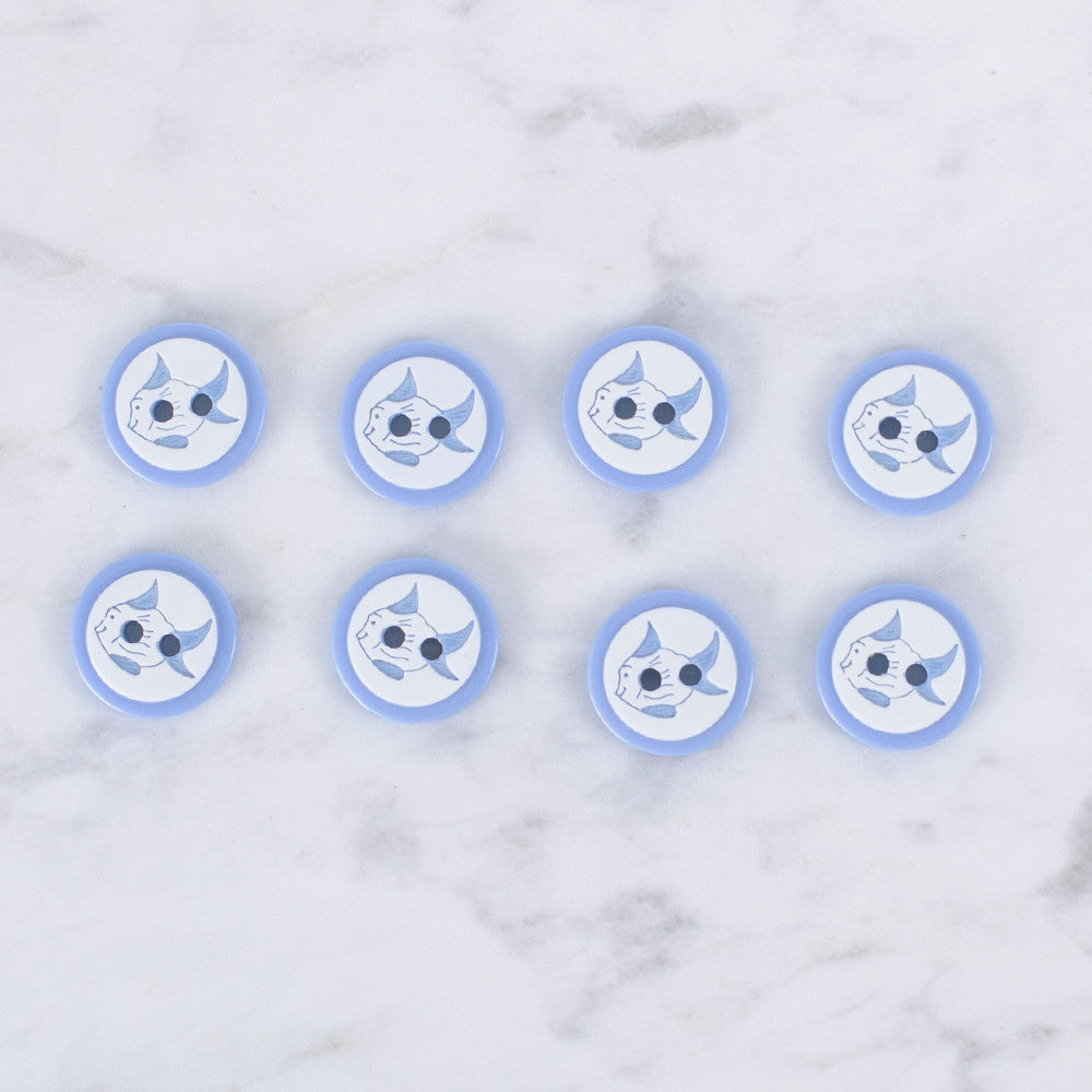 Loren Crafts 8'li Balık Mavi Düğme - 0574